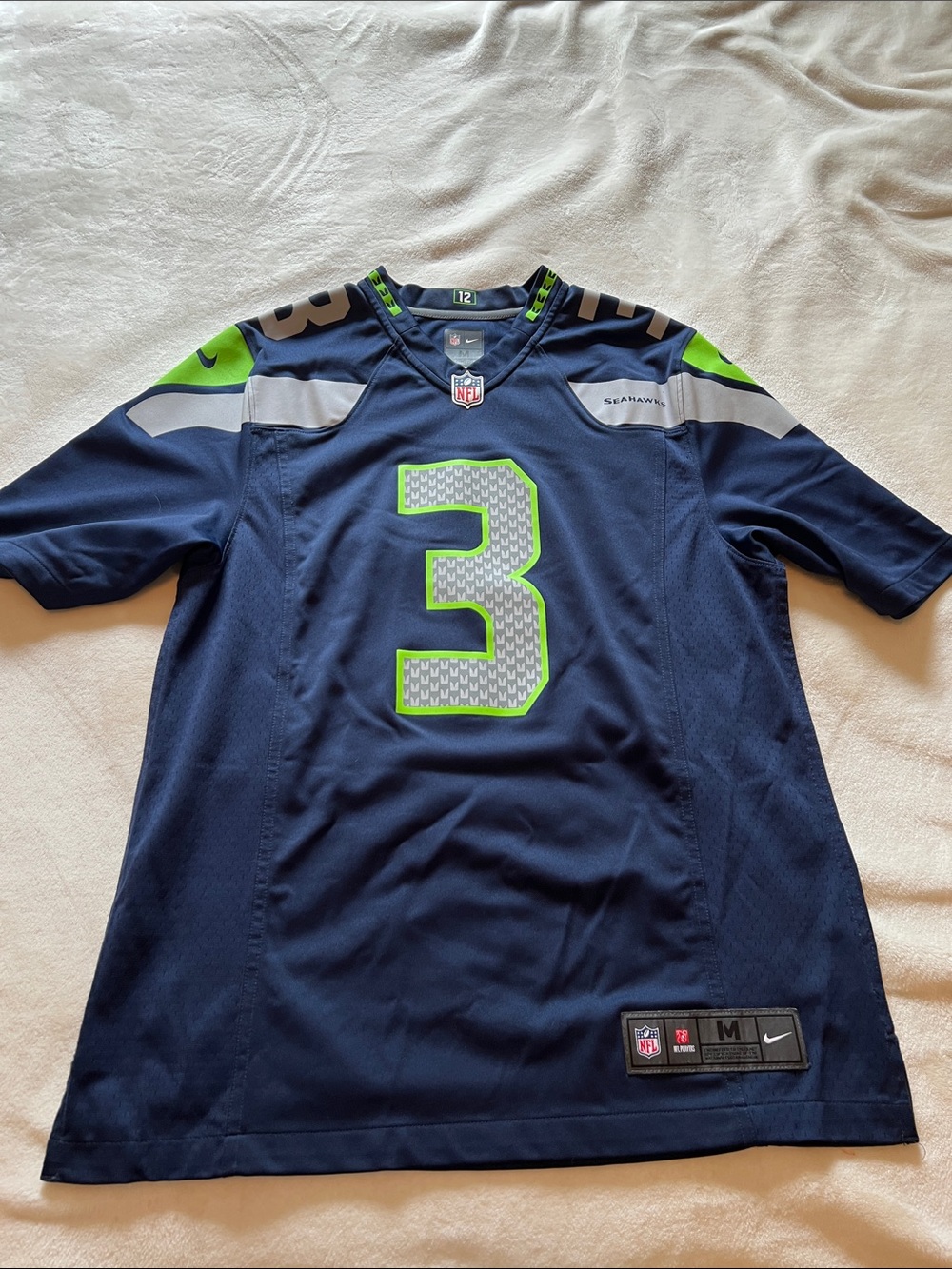 Nike Men’s Seattle Seahawks #3 Russell WilsonNavy and Neon Green Football Jersey